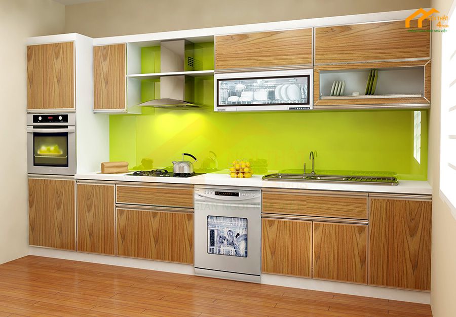 Mẫu tủ bếp gỗ veneer chữ i