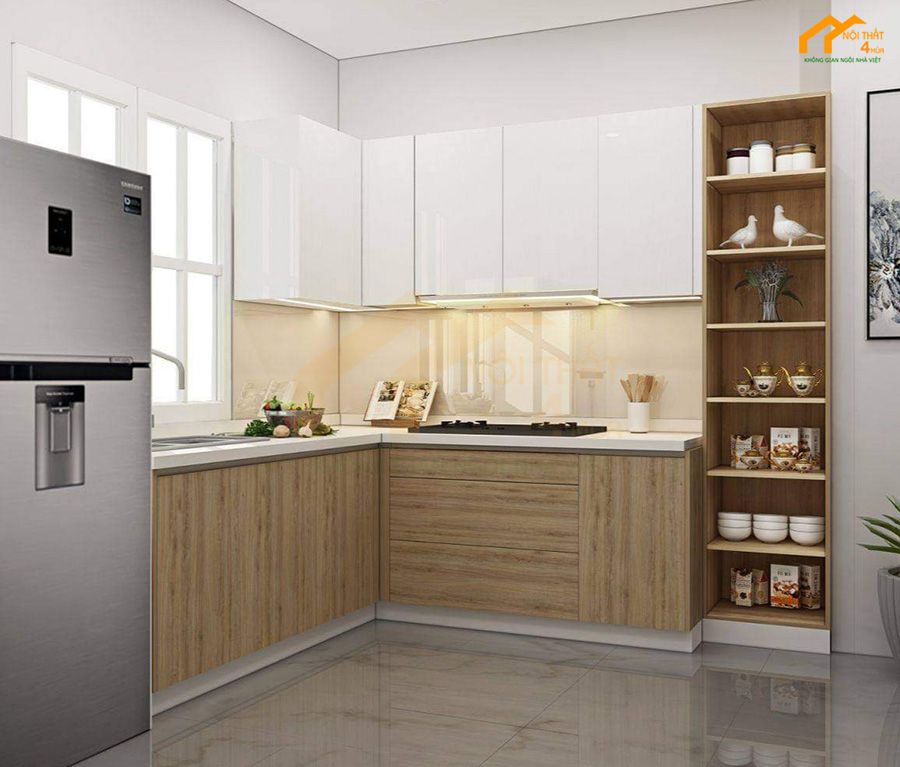 Mẫu tủ bếp gỗ Veneer sồi