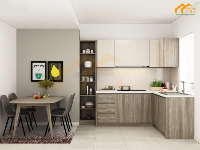 Mẫu tủ bếp gỗ veneer chữ L đẹp