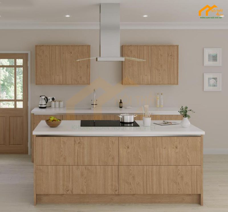 Mẫu tủ bếp gỗ veneer chữ i
