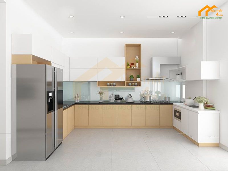 Mẫu tủ bếp gỗ veneer chữ U đẹp