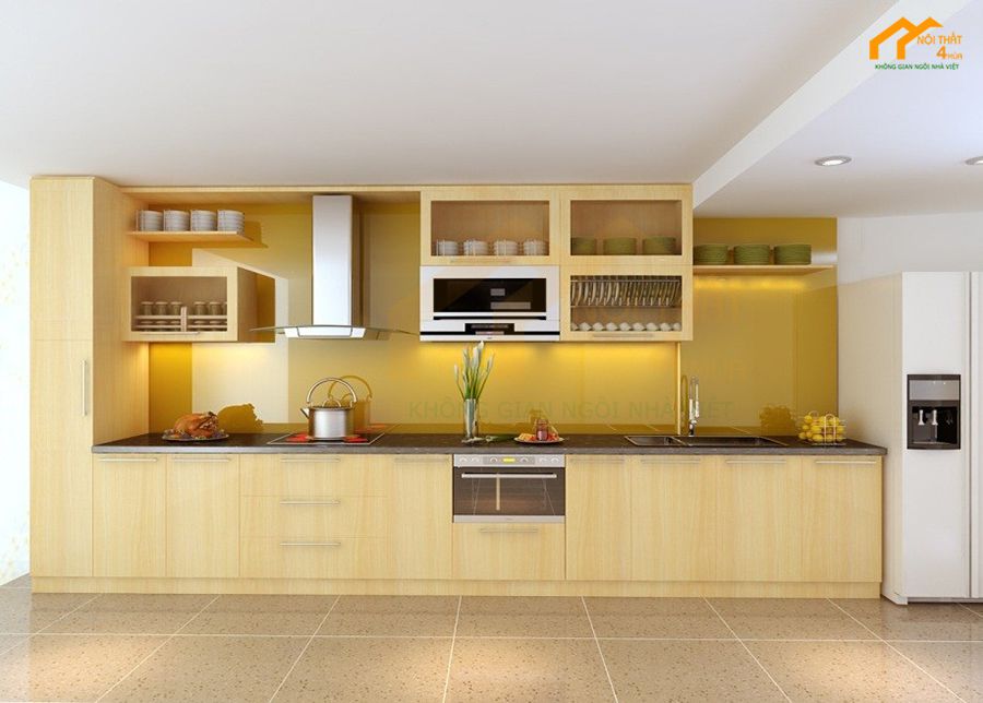 Mẫu tủ bếp gỗ veneer chữ i