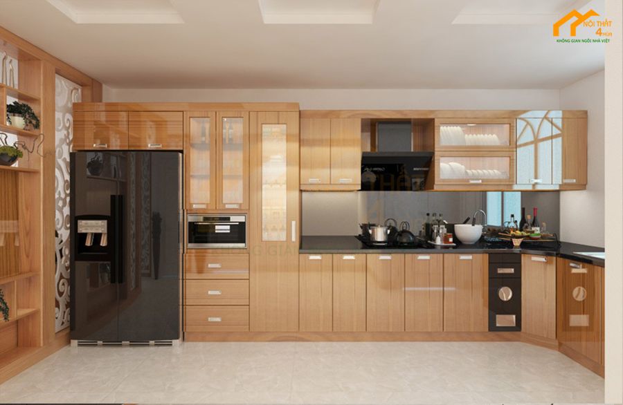 Mẫu tủ bếp gỗ veneer chữ U đẹp