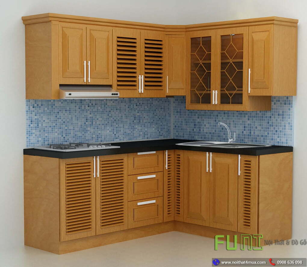 Tủ bếp gỗ xoan đào đẹp cho nhà chung cư Tủ bếp gỗ xoan đào đẹp cho nhà chung cư