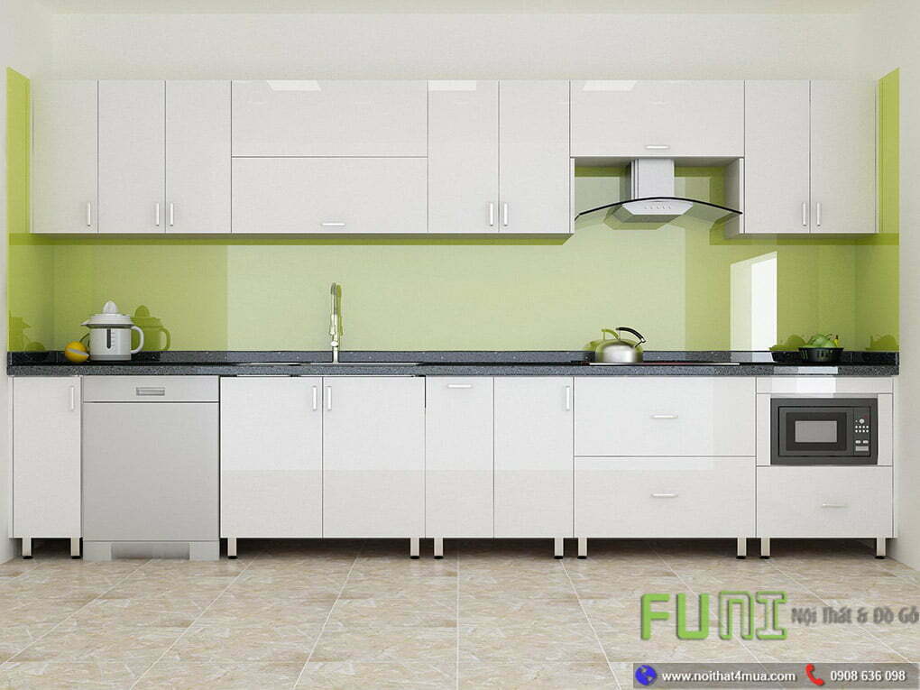Tủ bếp inox cánh acrylic chữ i đẹp Tủ bếp inox cánh acrylic chữ i