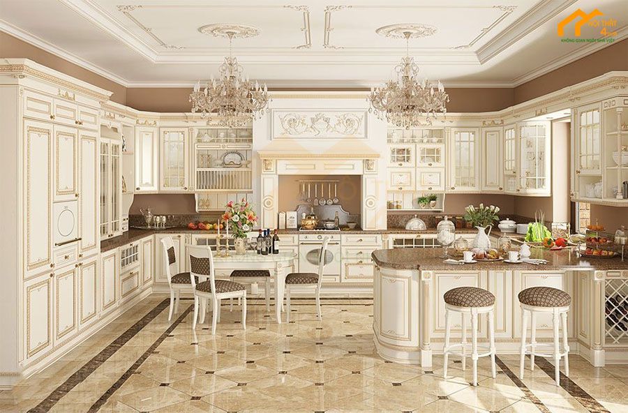 Báo giá 20+ Mẫu tủ bếp tân cổ điển đẹp sang trọng 21 Mẫu tủ bếp tân cổ điển chữ U đẹp