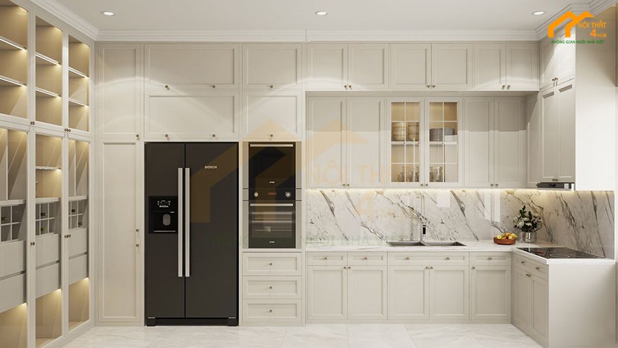 Báo giá 20+ Mẫu tủ bếp tân cổ điển đẹp sang trọng 11 Mẫu tủ bếp tân cổ điển hình chữ L đẹp