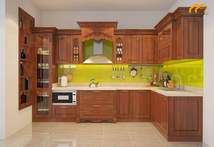 Báo giá 20+ Mẫu tủ bếp tân cổ điển đẹp sang trọng 13 Mẫu tủ bếp tân cổ điển hình chữ L đẹp
