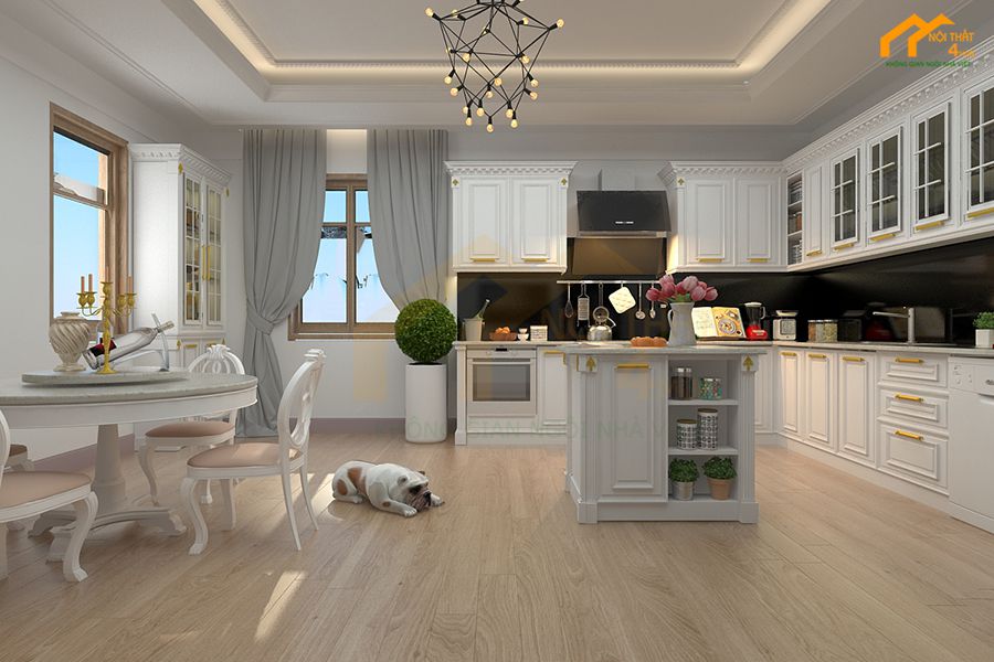 Báo giá 20+ Mẫu tủ bếp tân cổ điển đẹp sang trọng 3 Mẫu tủ bếp tân cổ điển đẹp