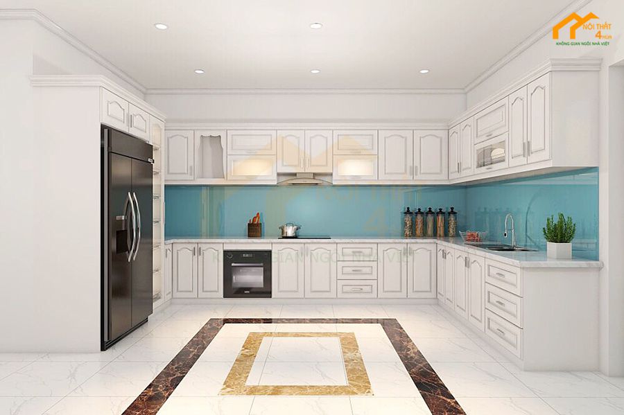 Báo giá 20+ Mẫu tủ bếp tân cổ điển đẹp sang trọng 24 Mẫu tủ bếp tân cổ điển chữ U đẹp