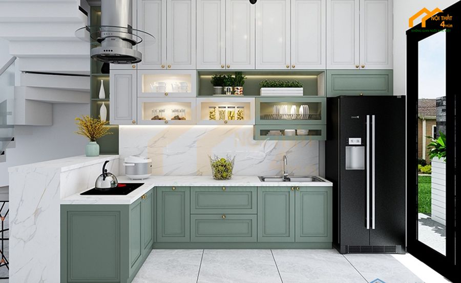 Báo giá 20+ Mẫu tủ bếp tân cổ điển đẹp sang trọng 15 Mẫu tủ bếp tân cổ điển hình chữ L đẹp