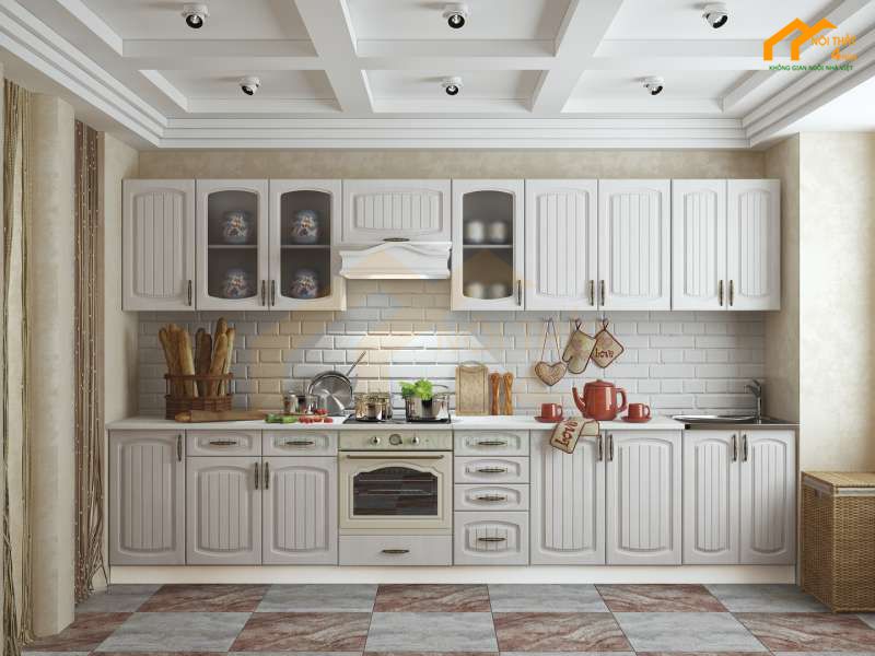 Báo giá 20+ Mẫu tủ bếp tân cổ điển đẹp sang trọng 8 Mẫu tủ bếp tân cổ điển chữ i đẹp