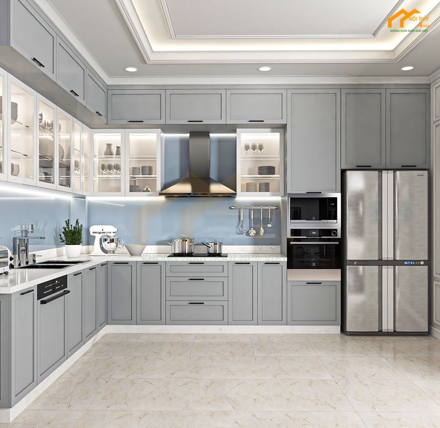 Báo giá 20+ Mẫu tủ bếp tân cổ điển đẹp sang trọng 16 Mẫu tủ bếp tân cổ điển hình chữ L đẹp