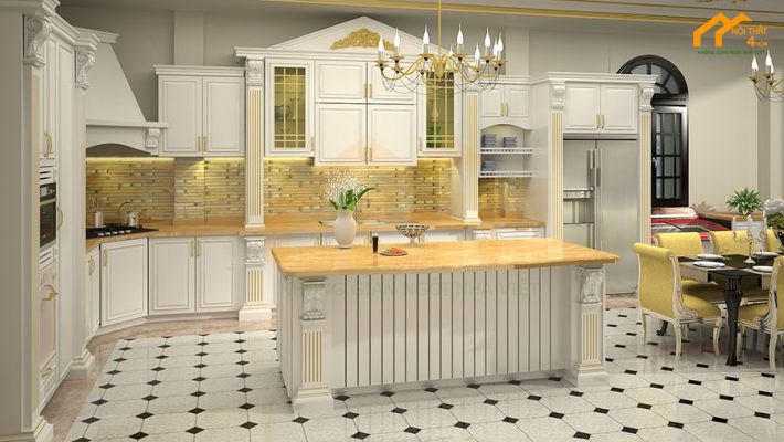 Mẫu tủ bếp tân cổ điển đẹp sang trọng