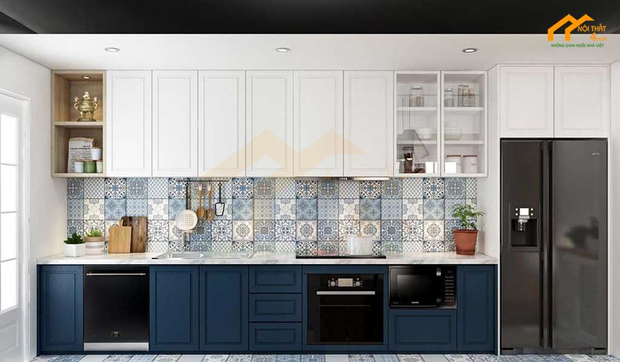 Báo giá 20+ Mẫu tủ bếp tân cổ điển đẹp sang trọng 9 Mẫu tủ bếp tân cổ điển chữ i đẹp