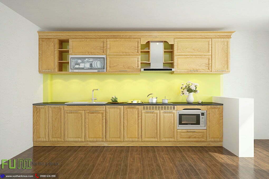 Tủ bếp gỗ sồi nga tự nhiên chữ i đẹp