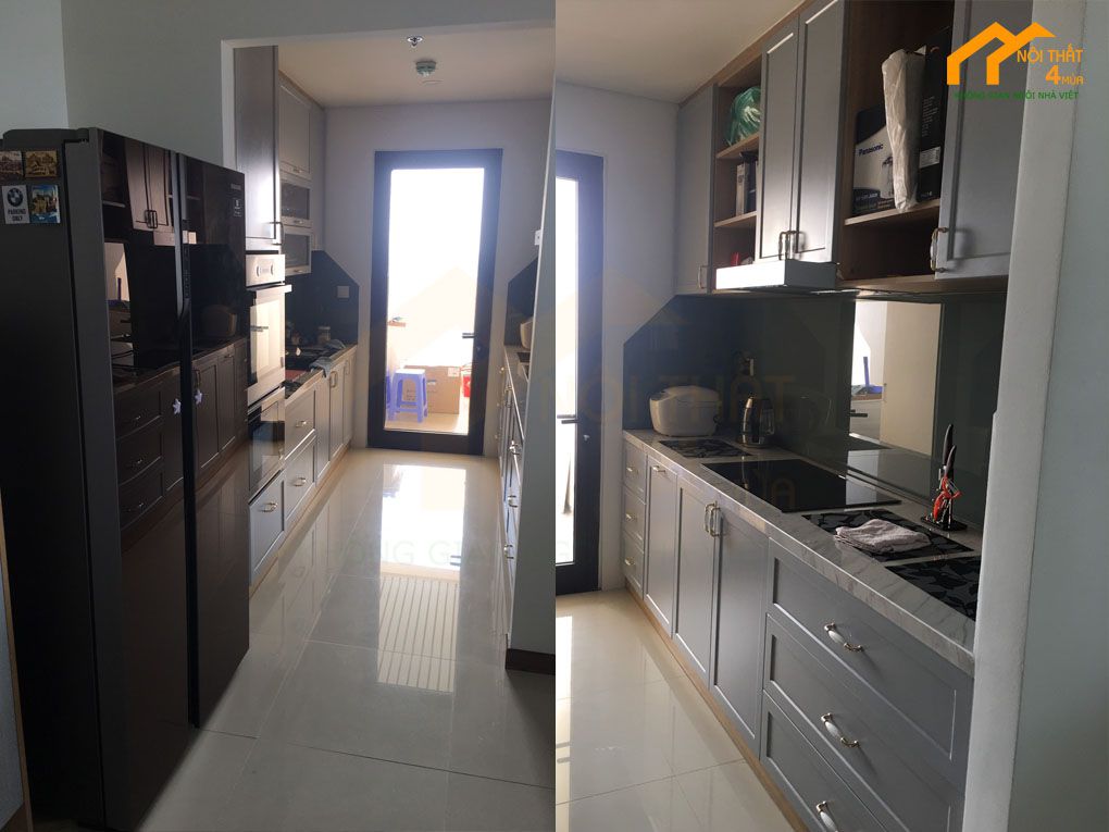 Thi công phòng bếp có tủ bếp song song
