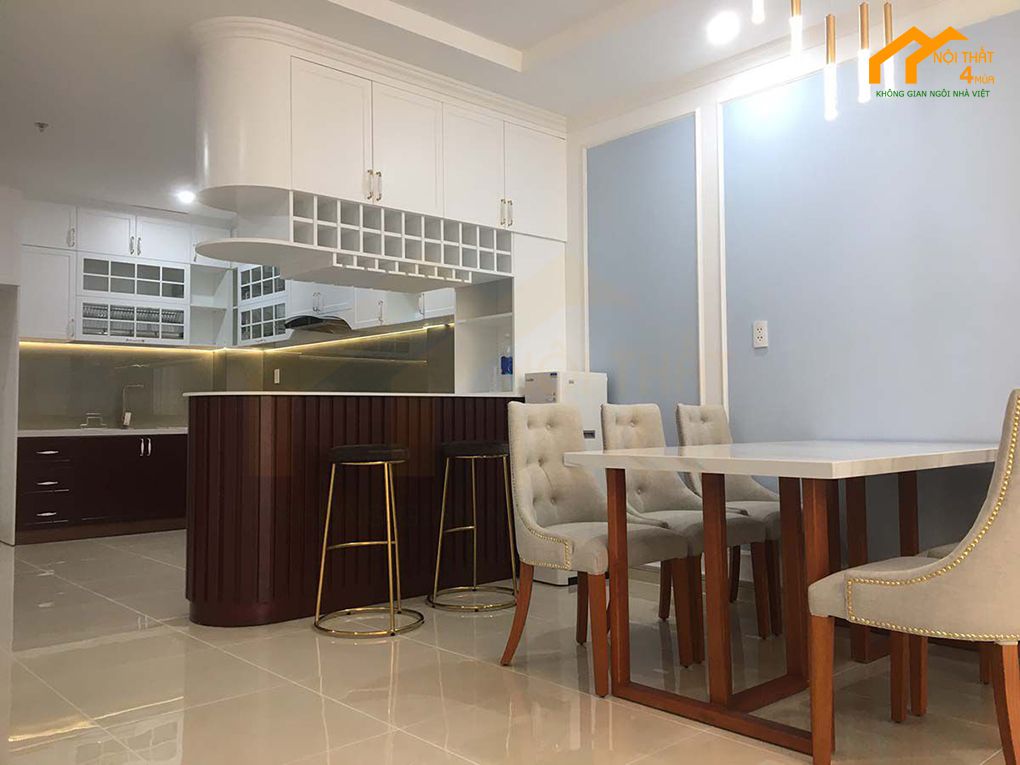 Thi công phòng bếp chữ u có quầy bar