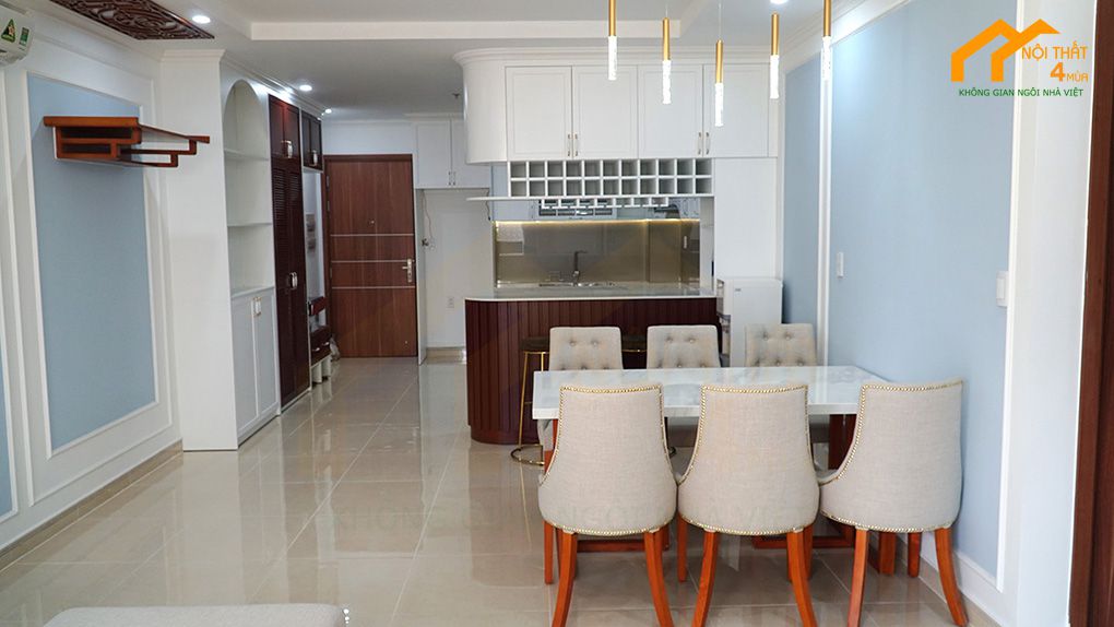 Thi công phòng bếp chữ u có quầy bar