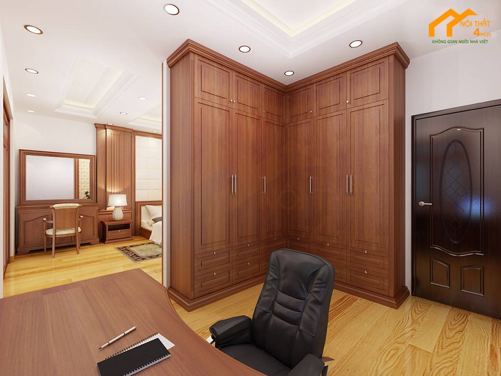 Thi công phòng ngủ gỗ tự nhiên