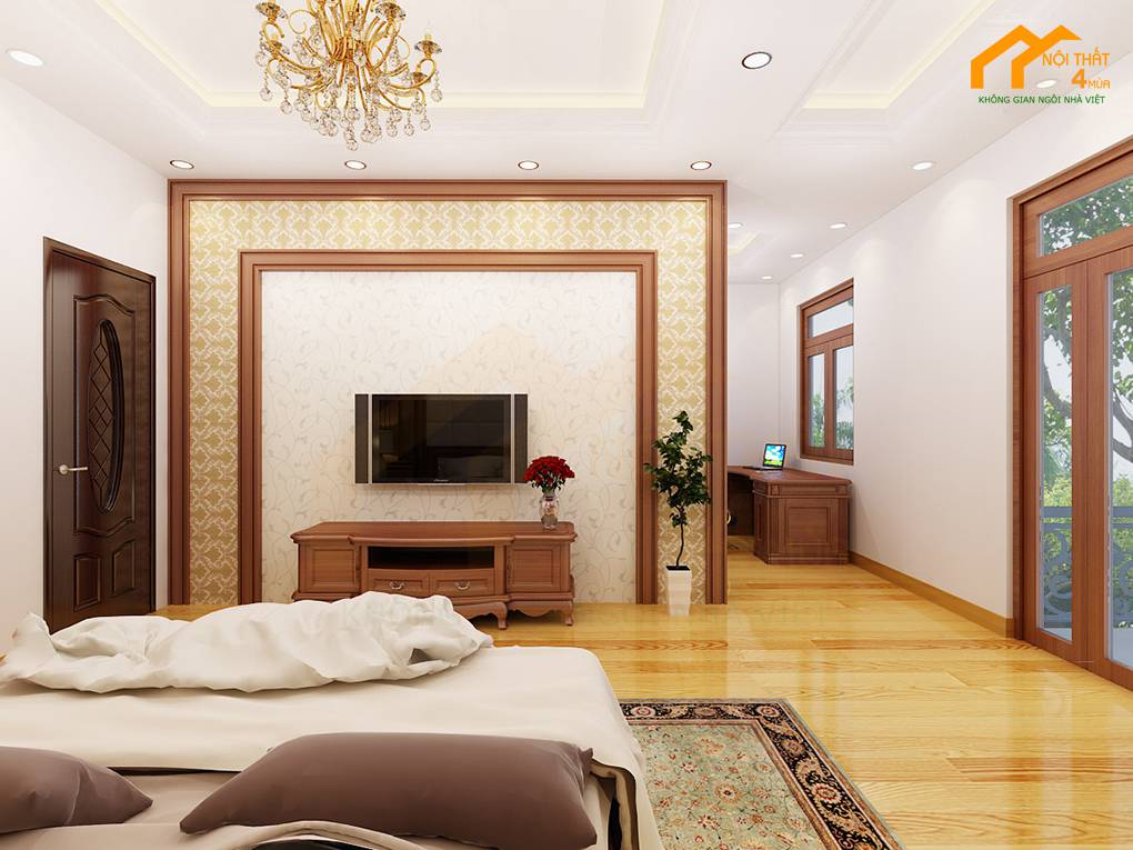 Thi công phòng ngủ gỗ tự nhiên
