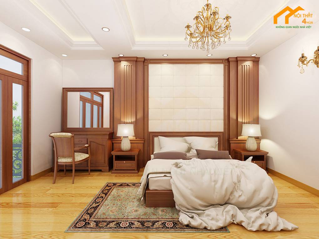Thi công phòng ngủ gỗ tự nhiên