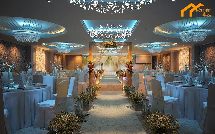 30+ Mẫu thiết kế nhà hàng tiệc cưới đẹp, sang trọng nhất 24 Thiết-kế nhà hàng tiệc cưới với sắc xanh lam hiện đại