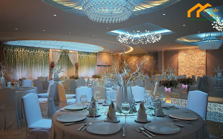 30+ Mẫu thiết kế nhà hàng tiệc cưới đẹp, sang trọng nhất 26 Thiết-kế nhà hàng tiệc cưới với sắc xanh lam hiện đại