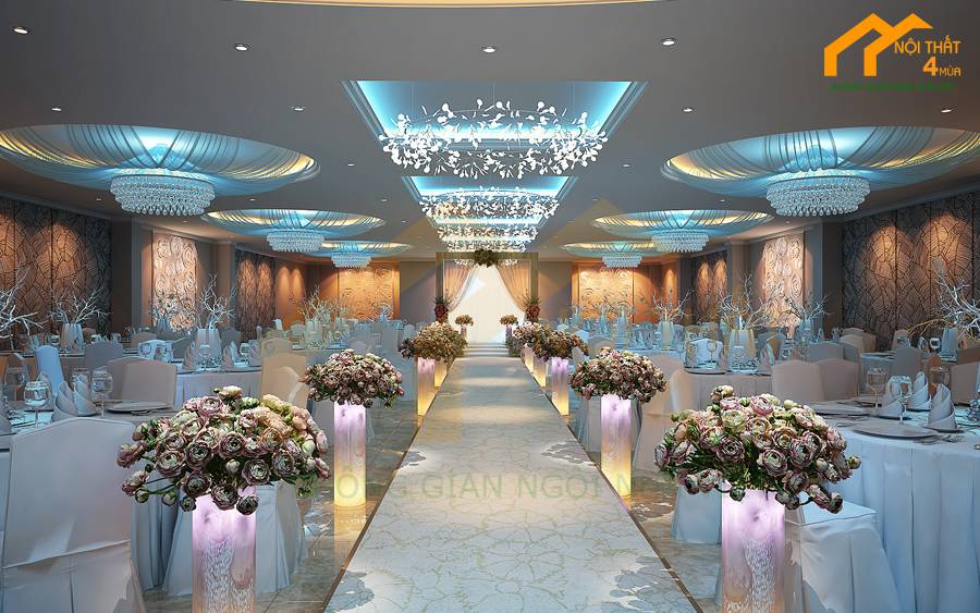 30+ Mẫu thiết kế nhà hàng tiệc cưới đẹp, sang trọng nhất 23 Thiết-kế nhà hàng tiệc cưới với sắc xanh lam hiện đại