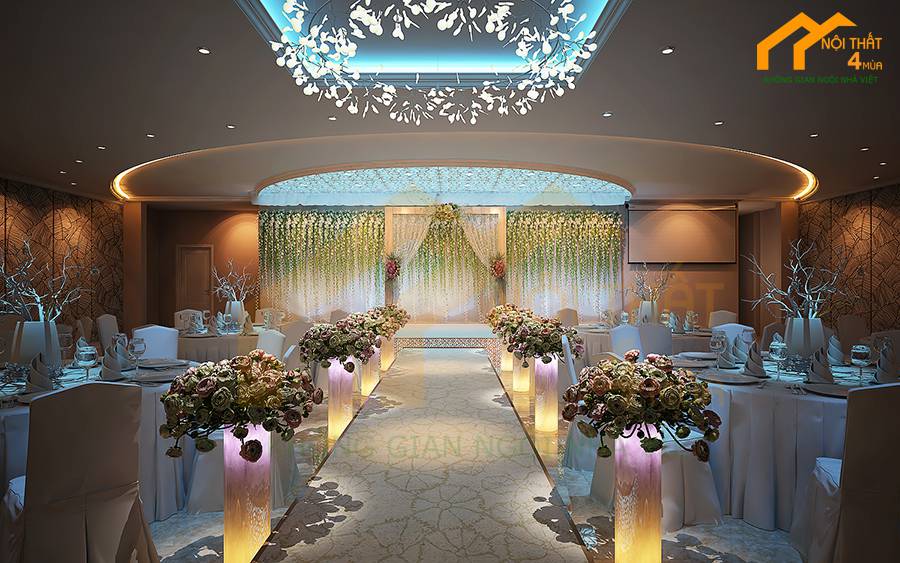 30+ Mẫu thiết kế nhà hàng tiệc cưới đẹp, sang trọng nhất 22 Thiết-kế nhà hàng tiệc cưới với sắc xanh lam hiện đại