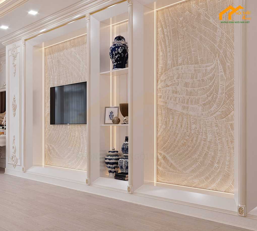 10 Mẫu thiết kế phòng ngủ tân cổ điển yêu thích nhất 2023 7 Kệ trang trí phòng ngủ tân cổ điển