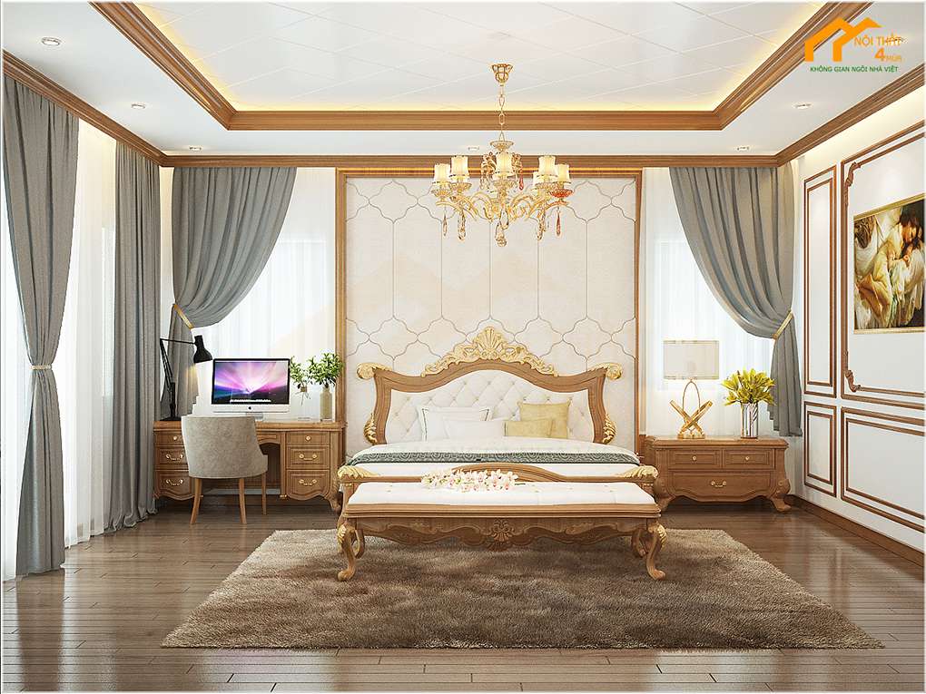 10 Mẫu thiết kế phòng ngủ tân cổ điển yêu thích nhất 2023 23 Phòng ngủ tân cổ điển gỗ tự nhiên