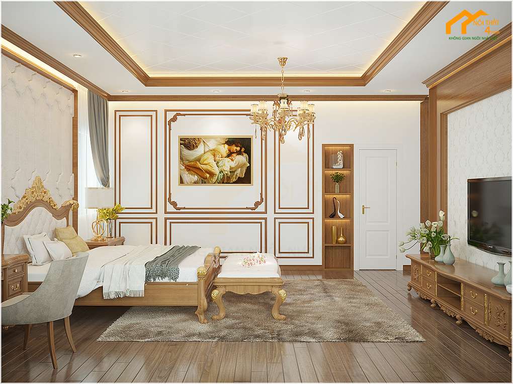 10 Mẫu thiết kế phòng ngủ tân cổ điển yêu thích nhất 2023 21 Phòng ngủ tân cổ điển gỗ tự nhiên