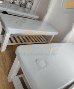 Giường spa gỗ sồi sơn trắng