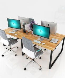 Cụm bàn làm việc nhân viên 4 người làm bằng gỗ cao su ghép