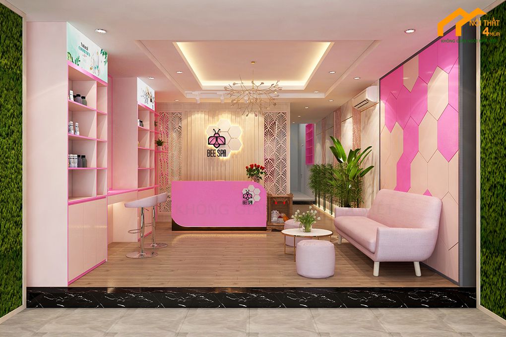 Phòng lễ tân spa màu hồng đẹp Phòng lễ tân spa màu hồng đẹp