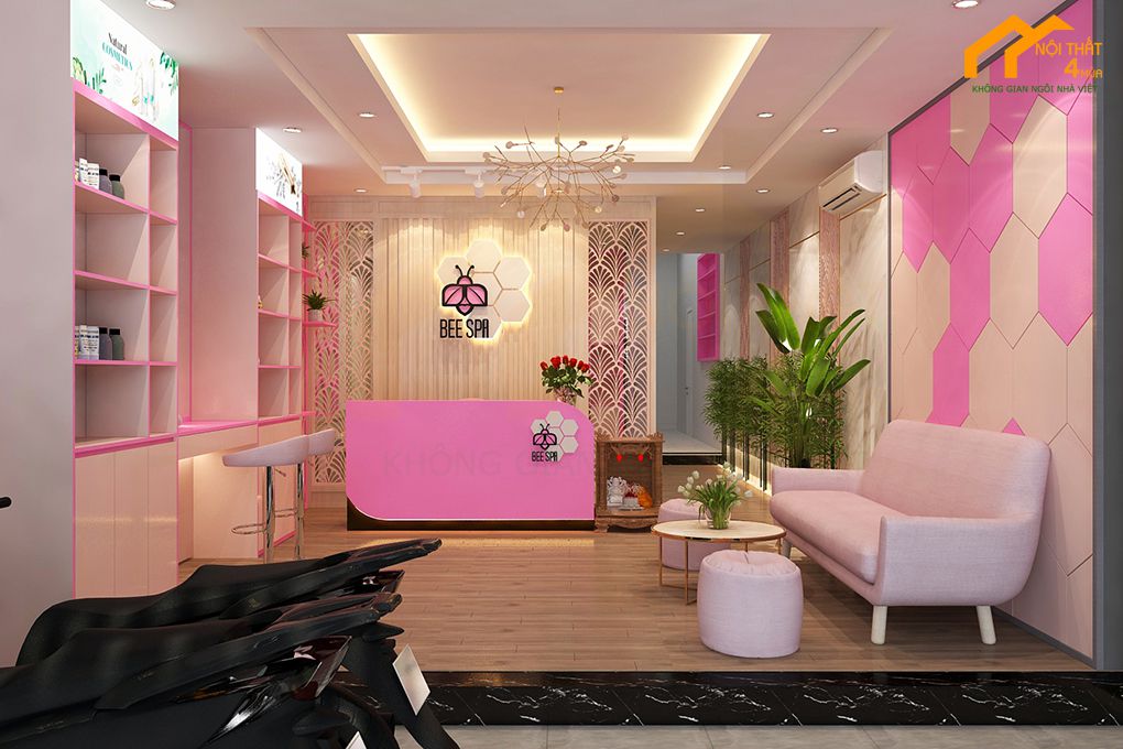 Thiết kế spa Bee 60m2 màu hồng có lầu đẹp - Quận 7 1 Mẫu thiết kế spa màu hông tại quận 7 đẹp