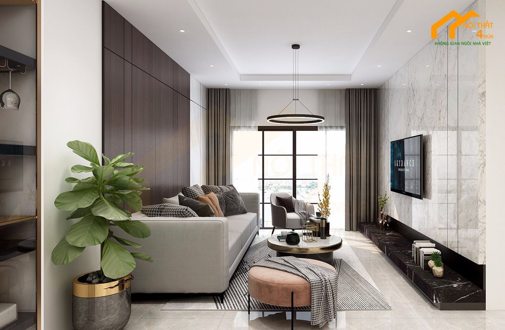Phòng khách - Thiết kế nội thất căn hộ chung cư 130m2