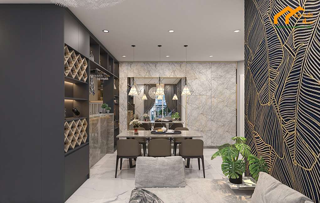 Phòng khách bếp - Thiết kế căn hộ chung cư 55m2