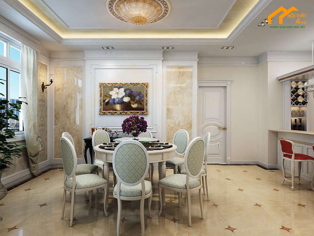 Căn hộ Sài Gòn Royal 80m2 3PN 13 Phòng ăn - Thiết kế nội thất chung cư 80m2 tân cổ điển