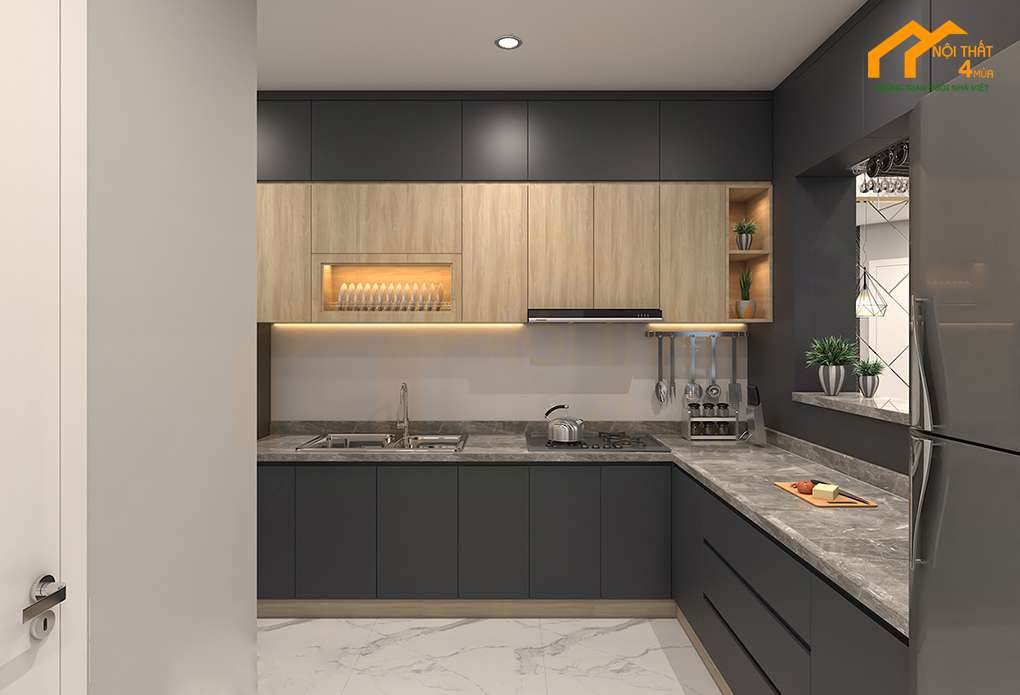Tủ bếp - Thiết kế căn hộ chung cư 55m2