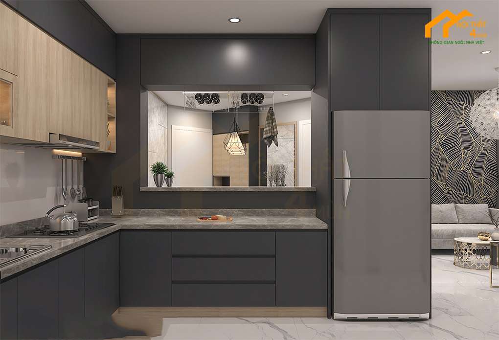 Tủ bếp - Thiết kế căn hộ chung cư 55m2