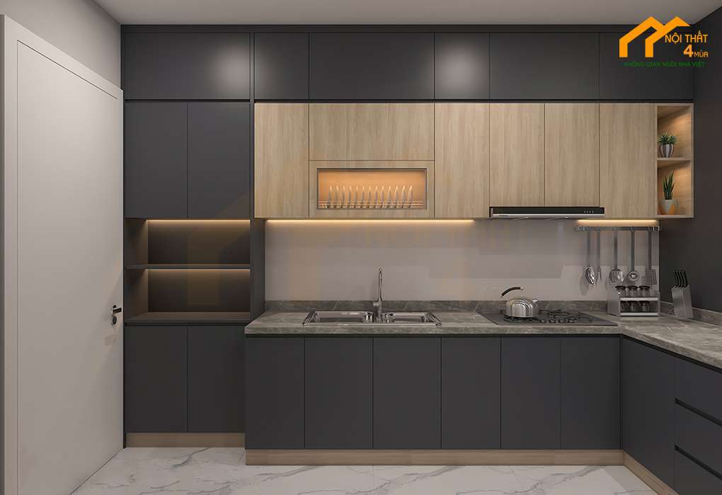 Tủ bếp - Thiết kế căn hộ chung cư 55m2