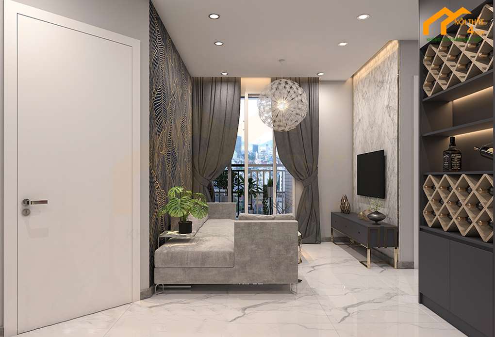 Phòng khách - Thiết kế căn hộ chung cư 55m2