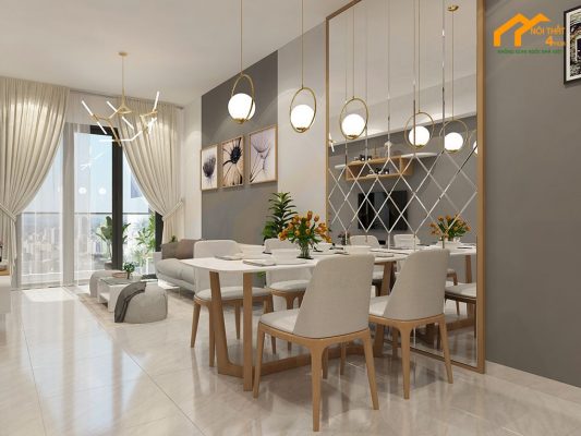 Phòng khách bếp - Thiết kế nội thất căn hộ chung cư 60m2