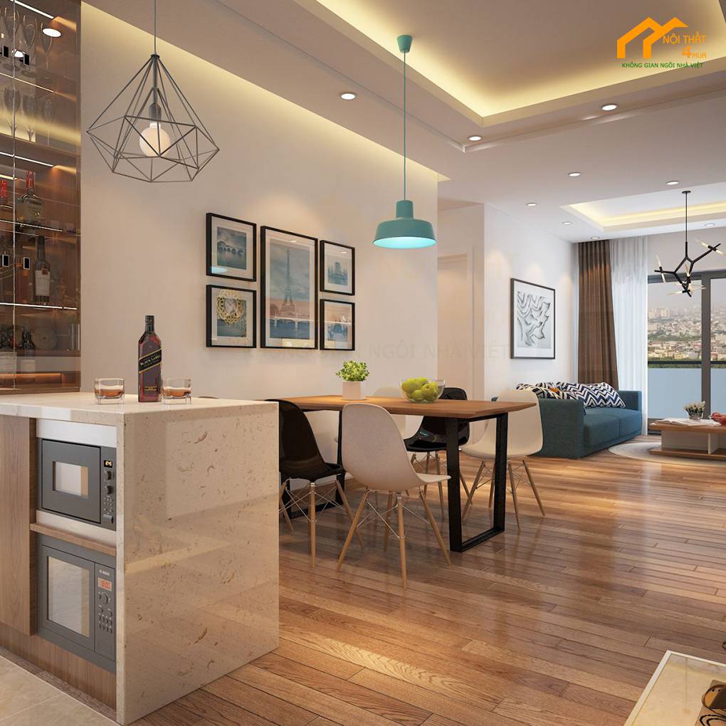 Căn hộ chung cư Saigon Town 65m2 2PN 4 Bàn ăn - Thiết kế nội thất căn hộ 65m2