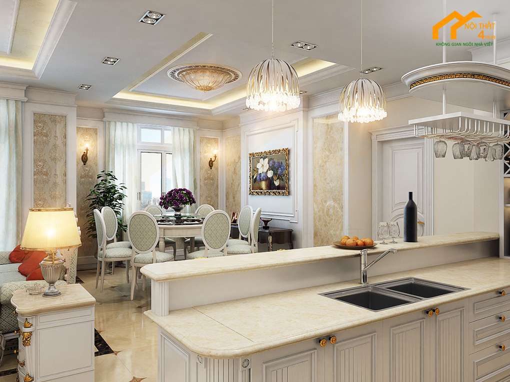 Căn hộ Sài Gòn Royal 80m2 3PN 11 Phòng bếp - Thiết kế nội thất chung cư 80m2 tân cổ điển