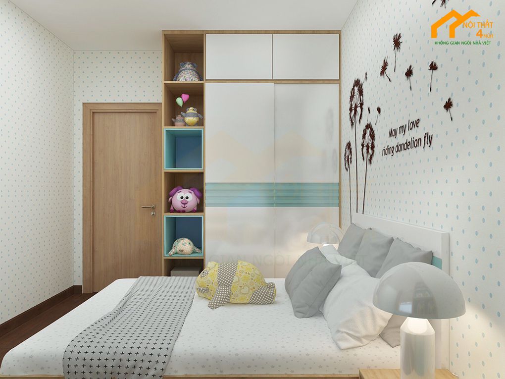 Mẫu thiết kế phòng ngủ cho 2 bé màu xanh trắng đẹp Mẫu thiết kế phòng ngủ cho 2 bé màu xanh trắng đẹp