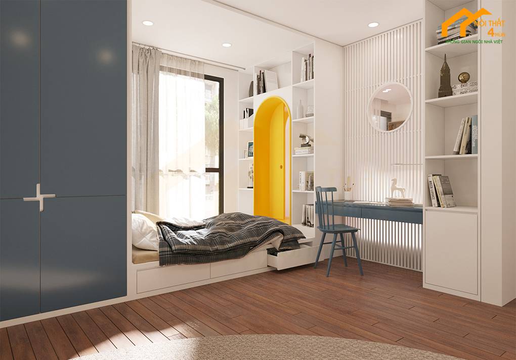 Mẫu phòng ngủ nữ màu vàng trắng hiện đại