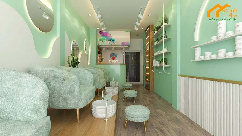 Mẫu tiệm nail màu xanh hi vọng đẹp